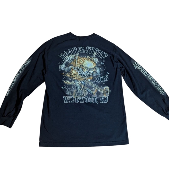 Hot Leather Black Graphic Long Sleeve Shirt 2018 Roar To The Shore Motorcycle M - Picture 7 of 8